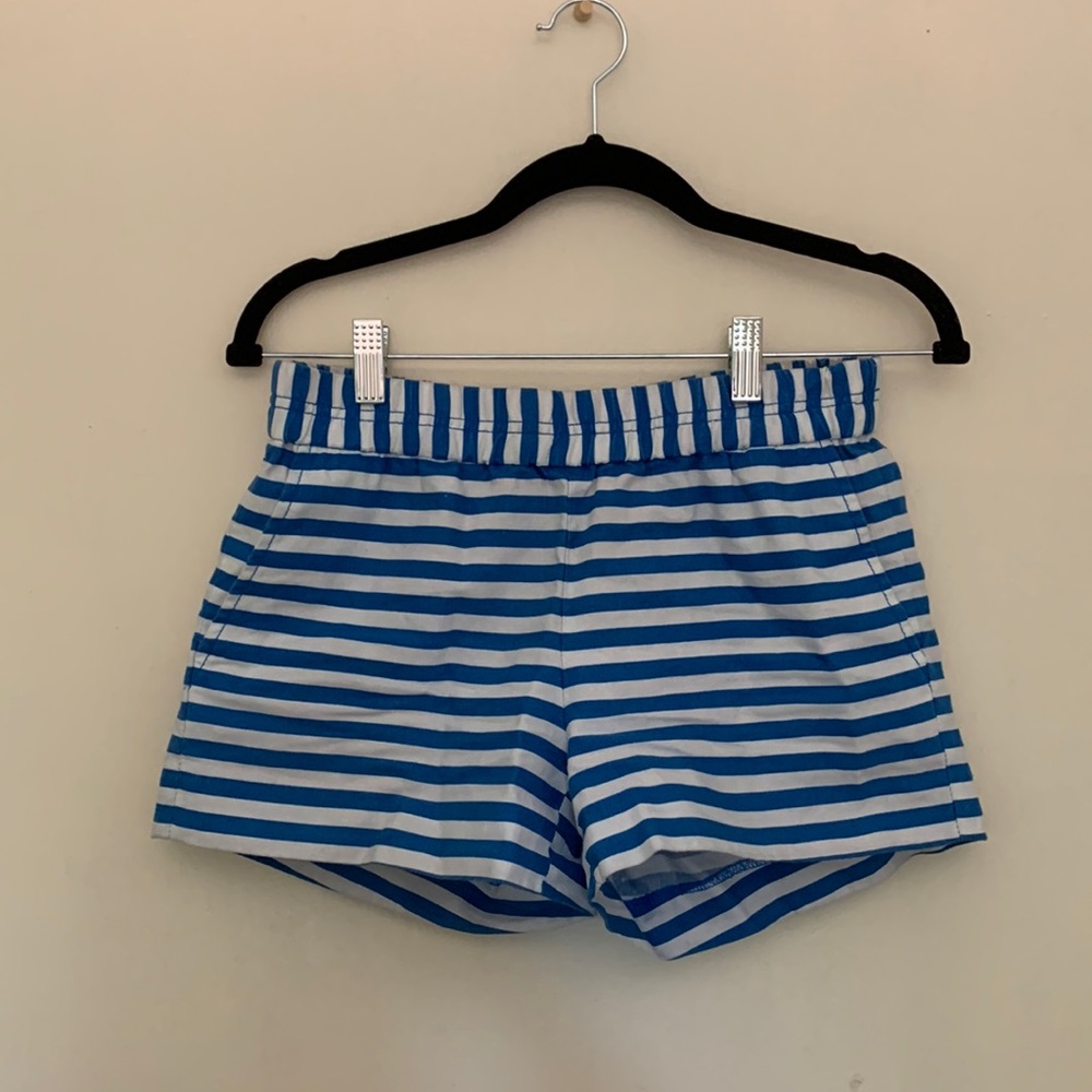 J. Crew blue and white striped cotton/linen blend shorts